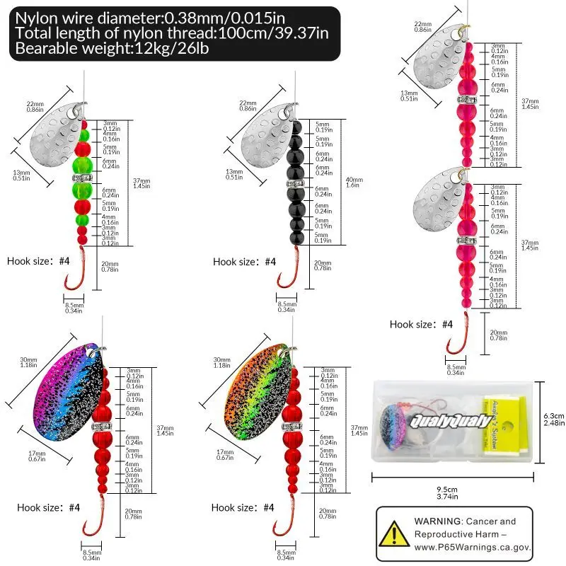 Kit de señuelos de cuchara de Metal para Lucio, Wobblers, Crankbaits, Spinner, cucharas de lentejuelas, cuentas, señuelo de trucha con gancho, cebo duro Artificial, 5 uds. - imagen 5