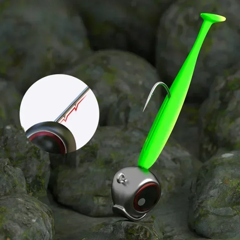 10 Uds. Anzuelos de pesca con cabeza de anzuelo de ojos grandes con anzuelo Mustad 2,5g 3,5g 5g anzuelo con cabeza de pez para aparejos de pesca señuelo de gusano suave gratis - imagen 4