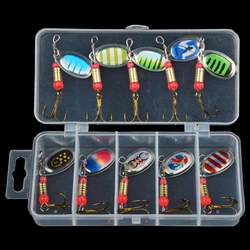 Juego de 10 piezas de cebo giratorio, señuelo de pesca, cuchara, pluma, accesorios de señuelo de agua salada, anzuelo triple, señuelo duro de Metal, aparejos Wobblers