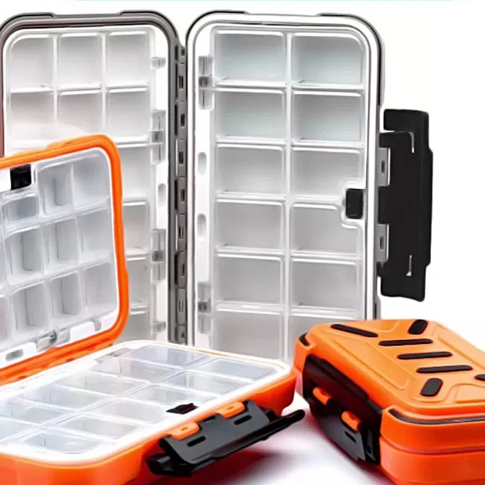 Cajas de aparejos de pesca, almacenamiento impermeable, anzuelo de cebo, accesorio de señuelo, apertura de doble cara, caja de herramientas deflector desmontable multifuncional