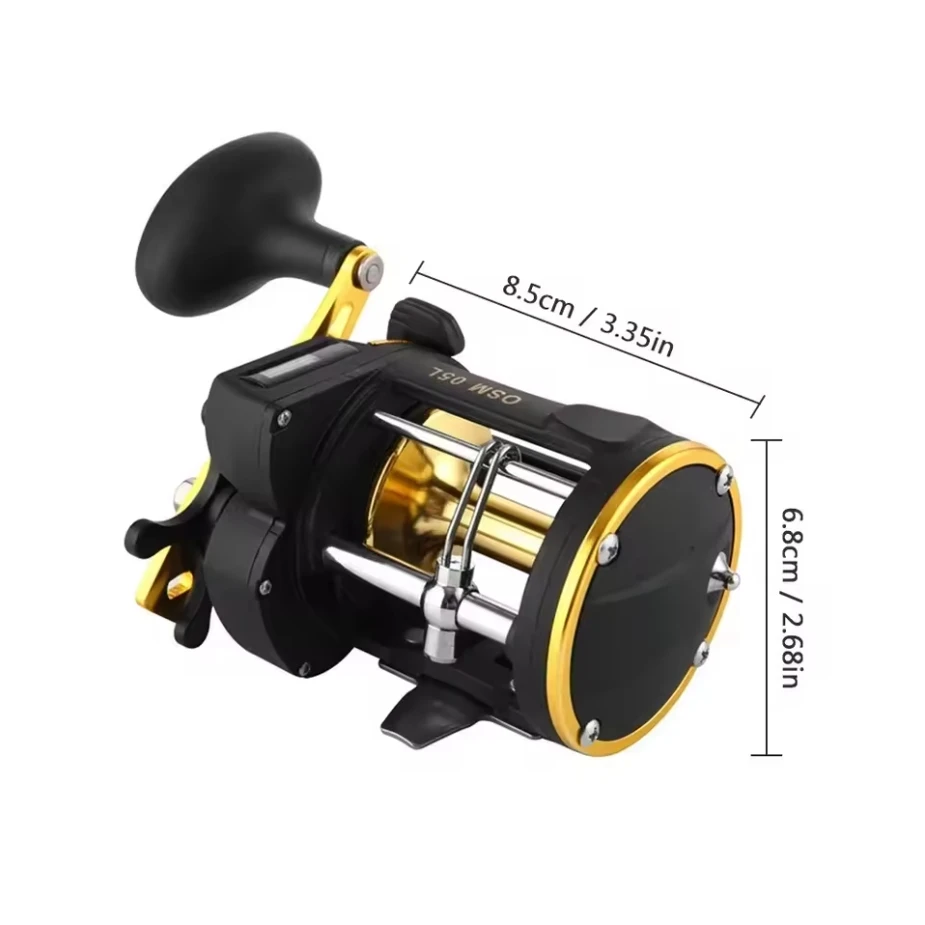 Carrete de contador de lino de mar para barco con rueda de tambor de mano derecha con contador de línea incorporado, curricán de fundición de bagre - imagen 2