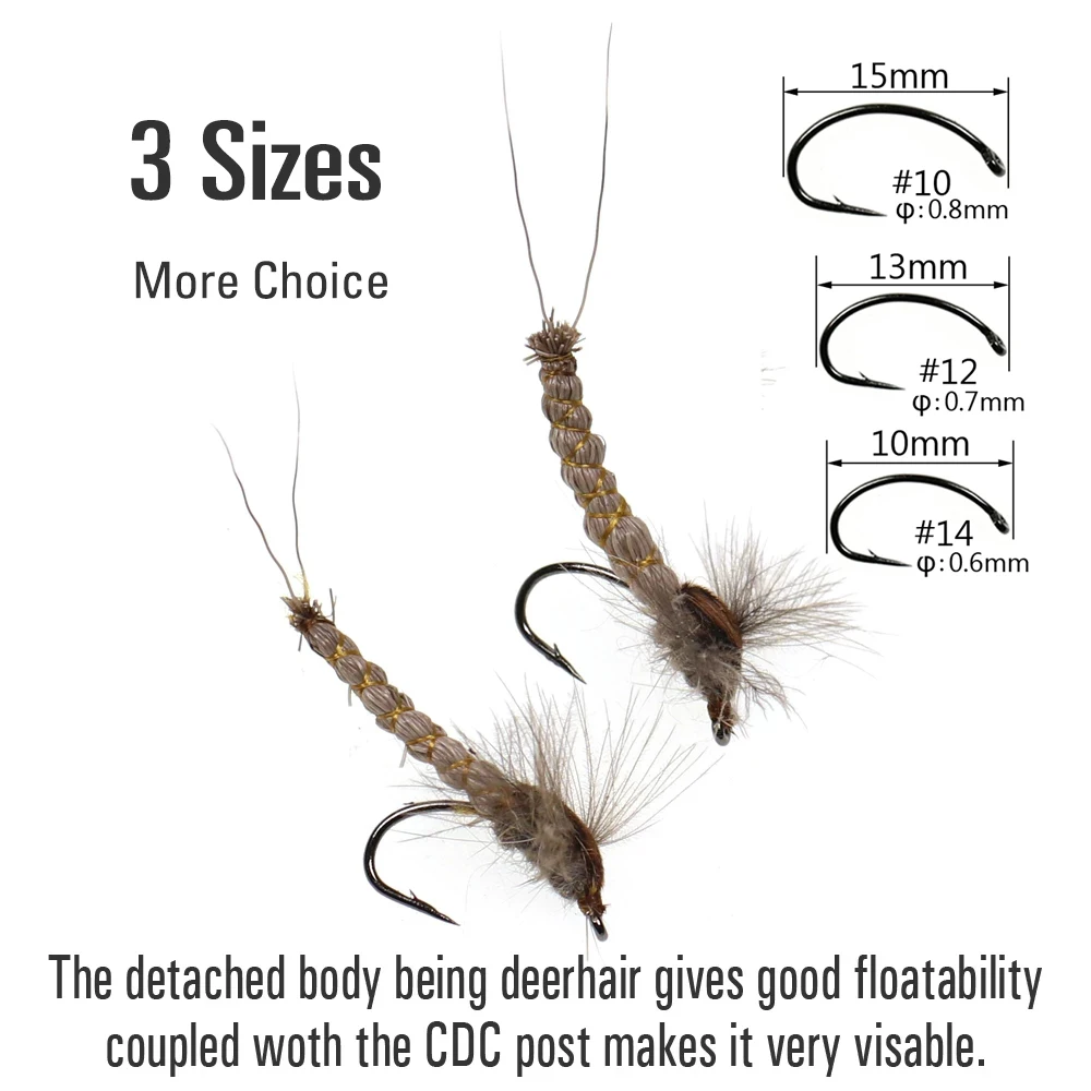 ICERIO-señuelo de pesca con mosca para trucha, 9 piezas, #10, #12, #14, CDC, Mayfly, Deerhair, cuerpo seco - imagen 3