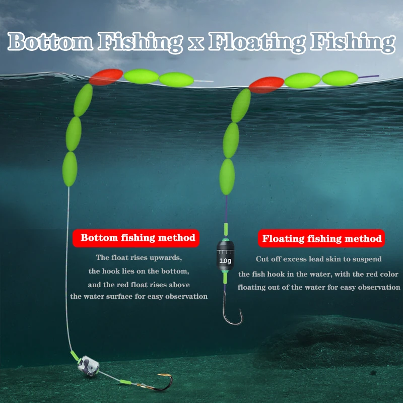 Seven Star-flotador de pesca tradicional, juego de 5 piezas + gancho, agujero de hierba, llamativo, alta sensibilidad, para aguas poco profundas - imagen 2