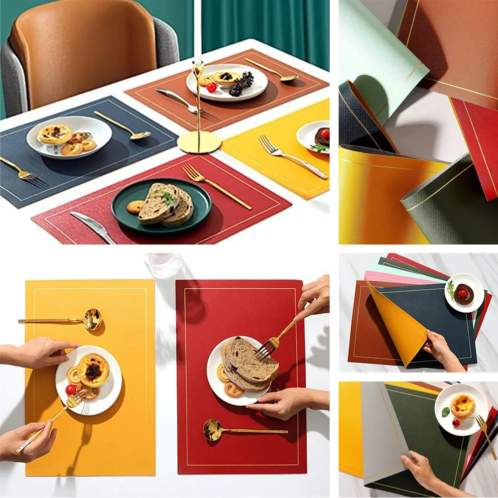 Juego de manteles individuales de piel sintética, tapetes rectangulares de PU resistentes al calor, impermeables, para vajilla de comedor de Navidad, 4/8 - imagen 3