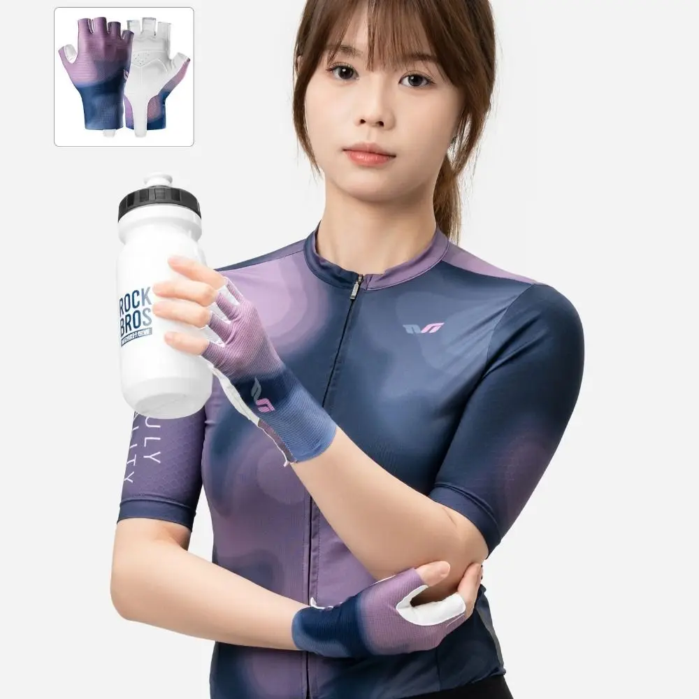 Guantes de bicicleta acolchados de Gel para mujer, transpirables, absorbentes de golpes, medio dedo, resistentes al desgaste, antideslizantes