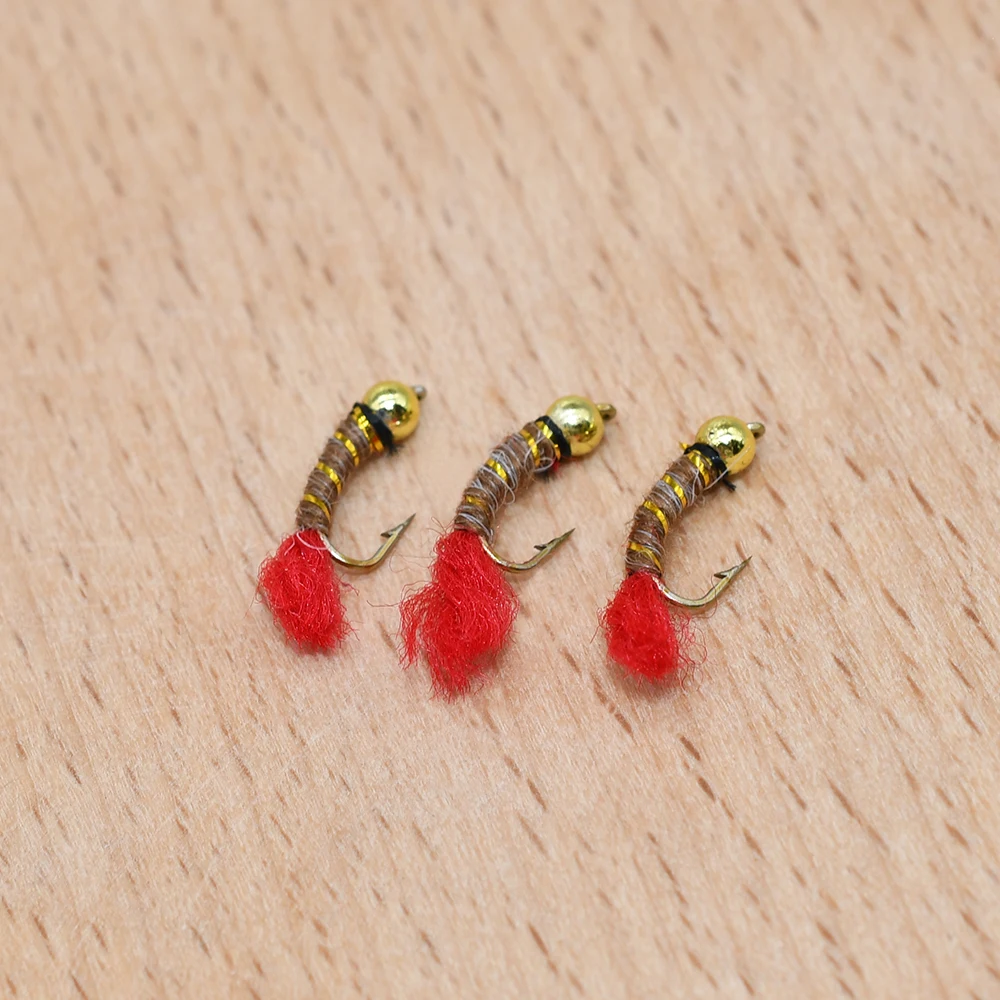 Moscas Nymph Buzzer con Bead Head Dorada y Cola Roja para Trucha - imagen 3