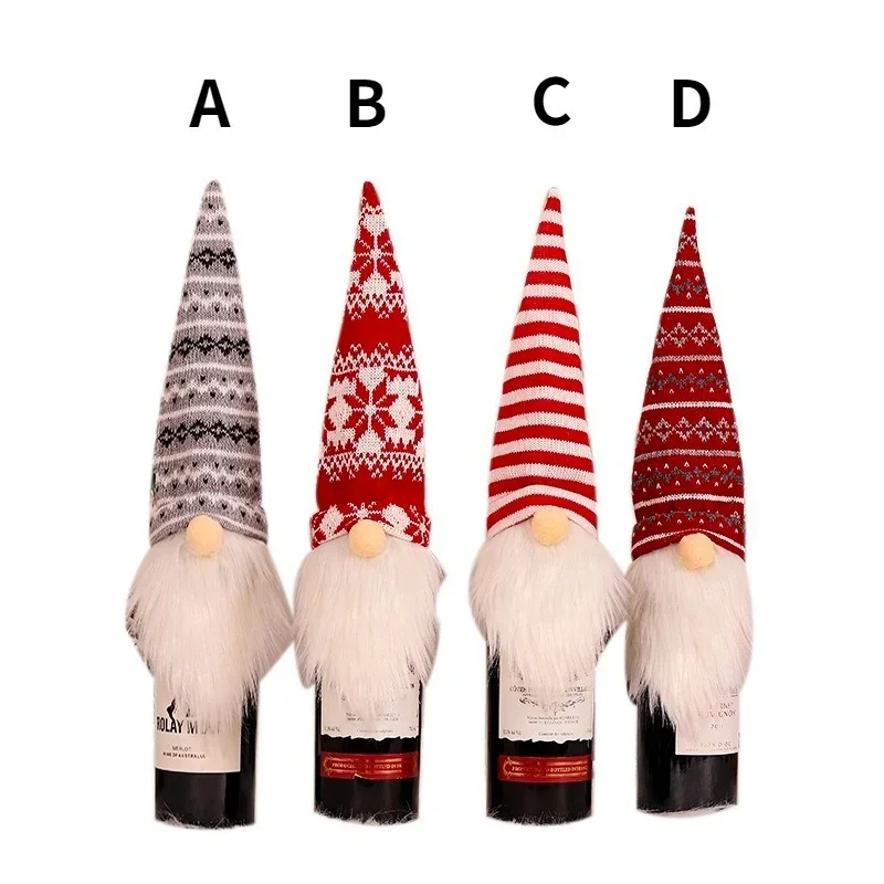 Cubierta de botella de vino de lana de punto de Papá Noel, adornos navideños sin rostro, decoración de Feliz Navidad, cubierta de botella para el hogar - imagen 5