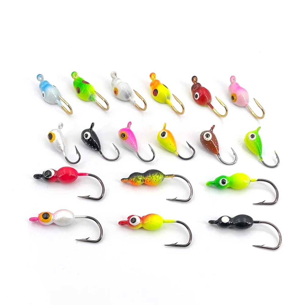 Jigs de hielo con cabeza brillante en varios colores