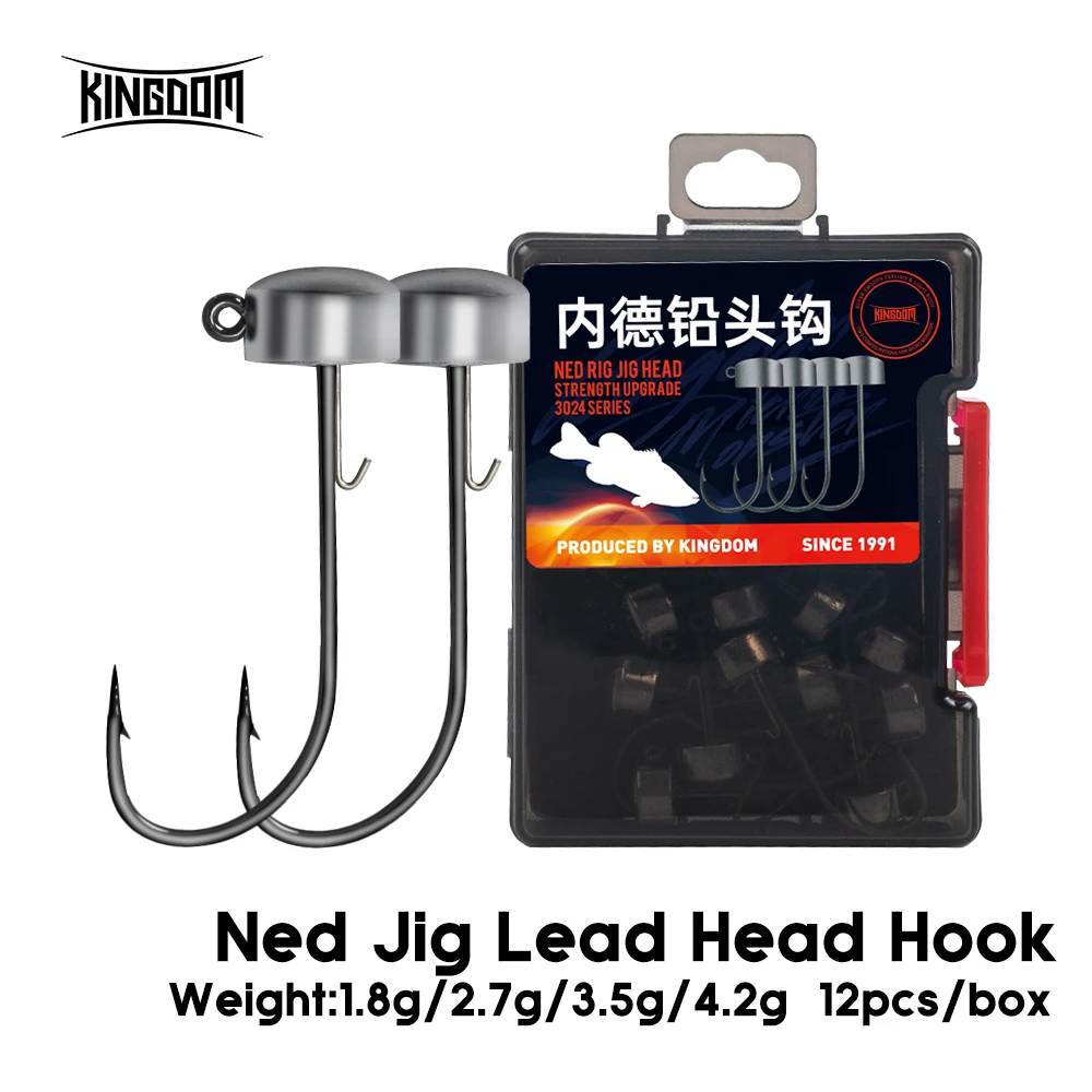 Kingdom 12 Uds Ned Jig anzuelos de pesca con cabeza de plomo 1,8g 2,7g 3,5g 4,2g anzuelos de gusano suave anzuelos de púas anticaída aparejos de pesca