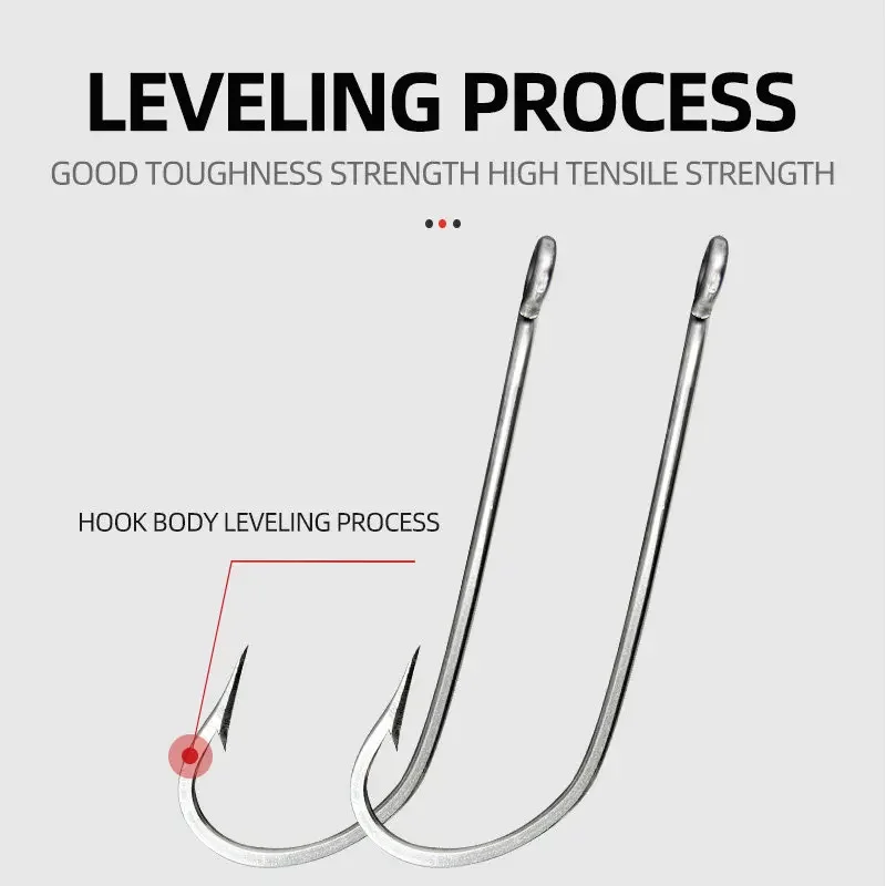40 uds/70 Uds caja de anzuelo de pesca de agua salada de acero inoxidable 34007 gancho de vástago largo accesorios de pesca 1/0-7/0 - imagen 3