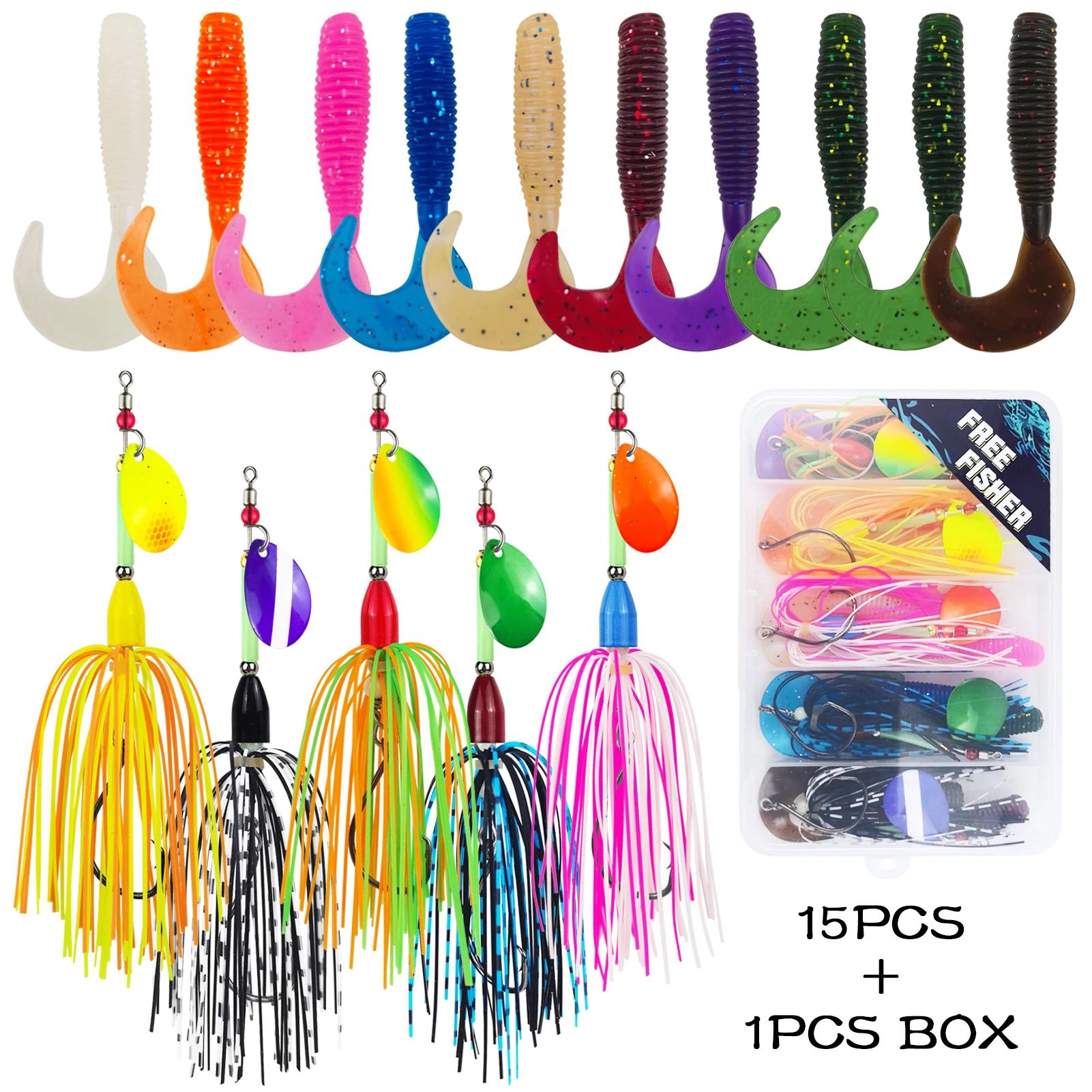 Spinnerbaits y vinilos rizados Free Fishre, señuelos con cola rizada - imagen 3