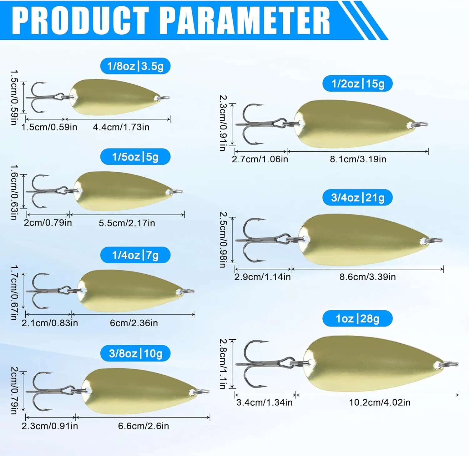 Señuelos de pesca con cuchara para pesca de trucha, Spinner de fundición, cebo de jigging de Metal, cuchara de curricán, señuelo para lubina, tipo de pez, Walleye, 5 uds. - imagen 2