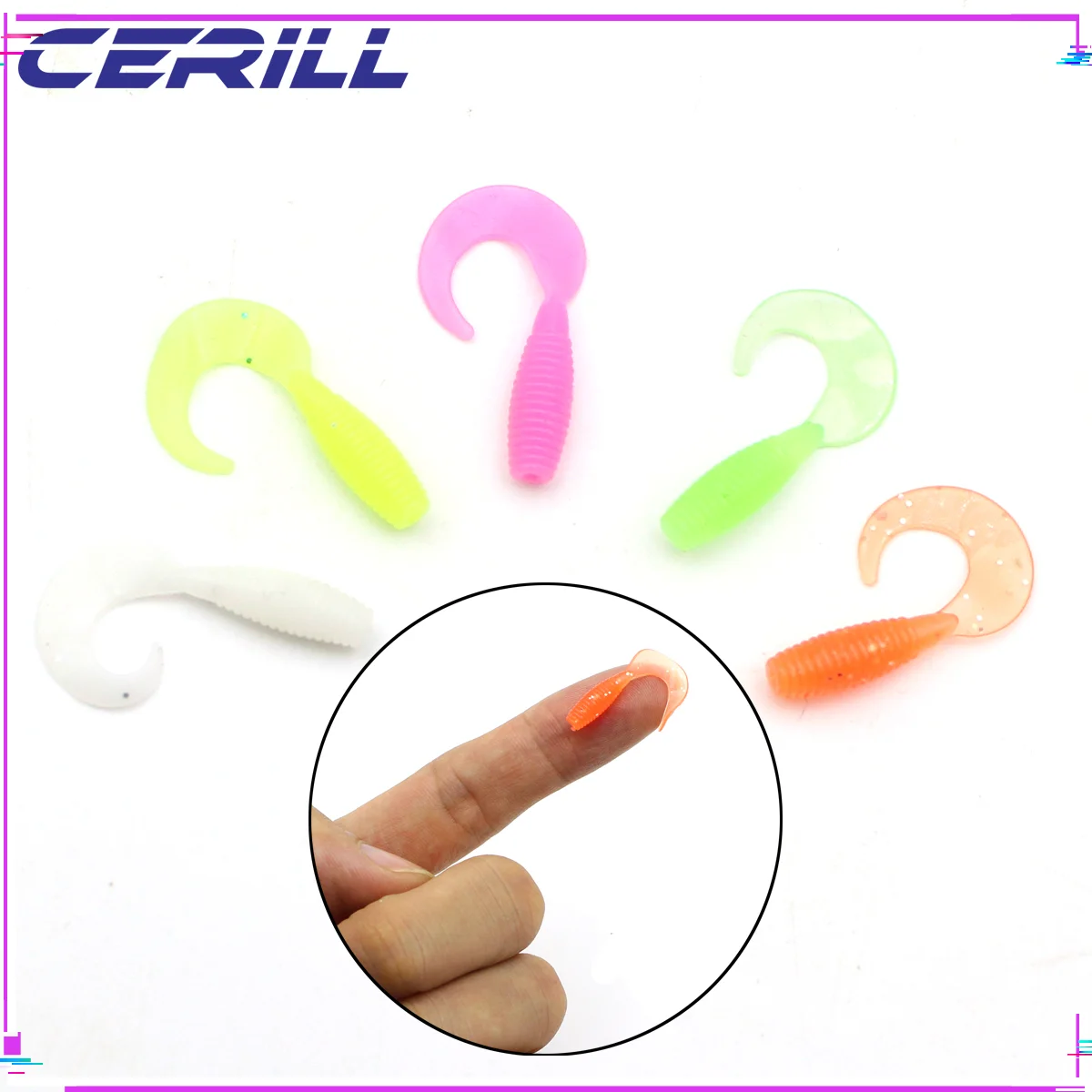 Cermill-Mini señuelo de pesca de silicona Artificial, 50 uds, 25mm, 40mm, cebo de comida de gusano de plástico, Wobblers, cola de volumen - imagen 4