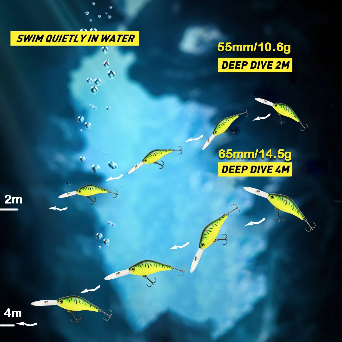 Johncoo cebo flotante 5,5 cm 6,5 cm señuelo de pesca cebo duro Jerkbait Wobbler manivela señuelo de pesca profundidad 2-4m - imagen 3