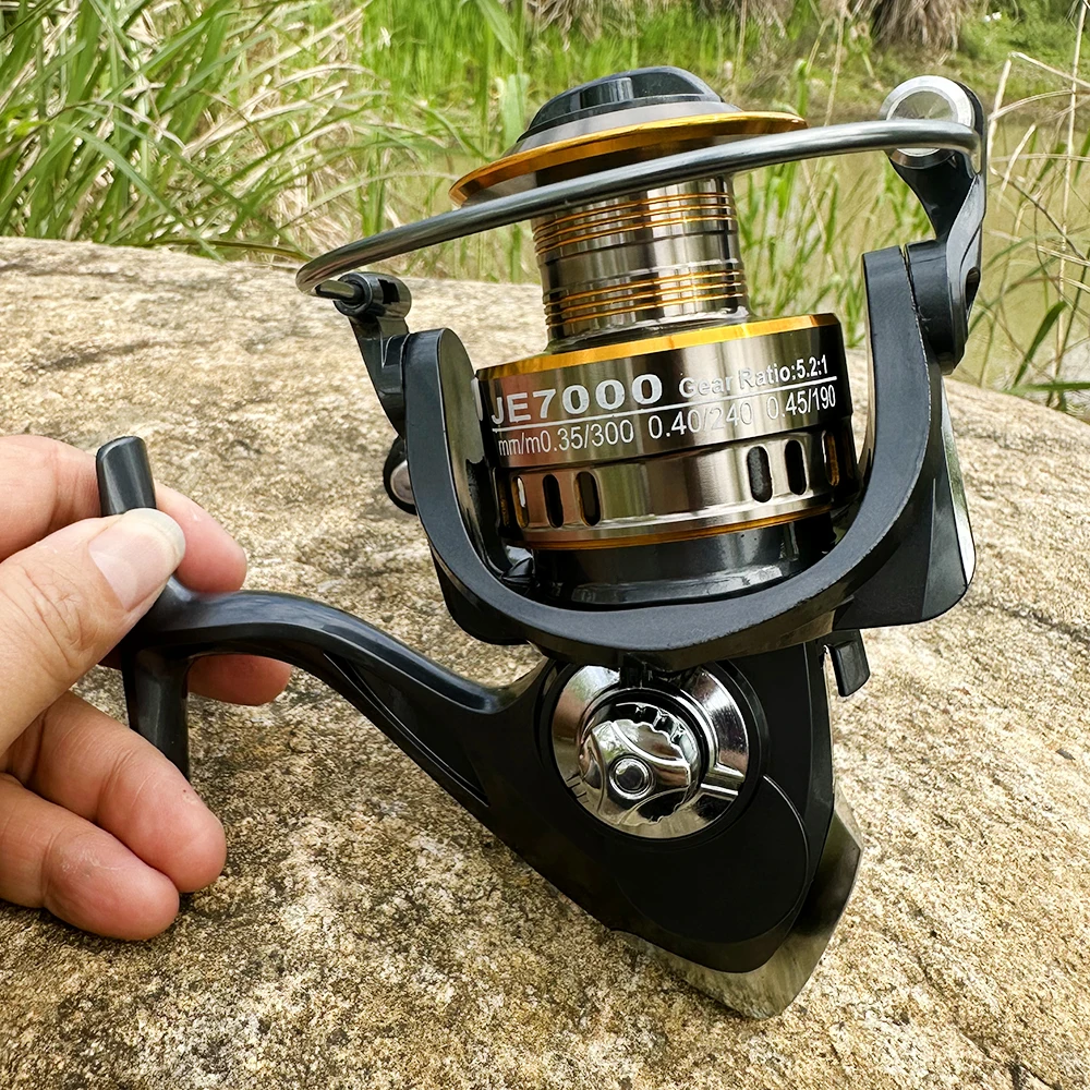 Carrete de pesca giratorio serie 2000-7000, relación de engranaje 5,2: 1, bobina de Metal, arrastre máximo 10KG, potente para todas las aguas, aparejos de pesca de carpa - imagen 4