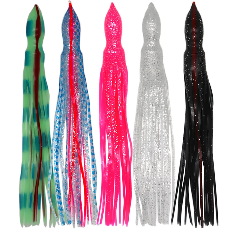 Señuelo suave de pulpo de 12 pulgadas, faldas de calamar brillantes de goma, Señuelos de pesca Wahoo Mahi Marlin, cebos artificiales de pez vela, pesca de gran juego - imagen 3