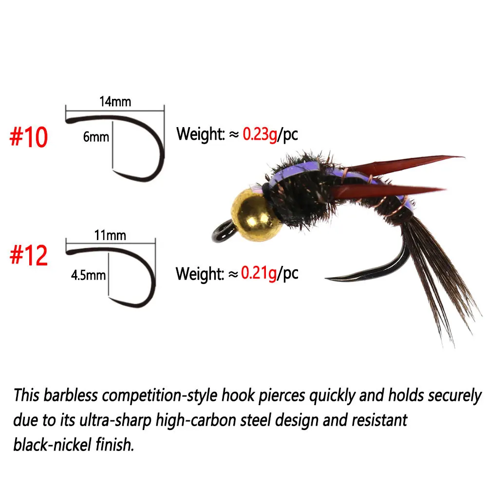 Bimoo-anzuelo de pesca sin púas, 8 Uds., Beadhead de latón, malvado, mosca húmeda, Caddis marrón, ninfa, mosca, trucha, Gryling # 10 # 12 - imagen 3