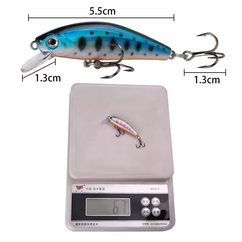 1 Uds. Señuelo de pesca con ojos 3D wobbler que se hunden, 5,5 cm, 6,7g, Mini pececillo, cebo duro Artificial, aparejos de pesca flotantes Crankbait - imagen 3