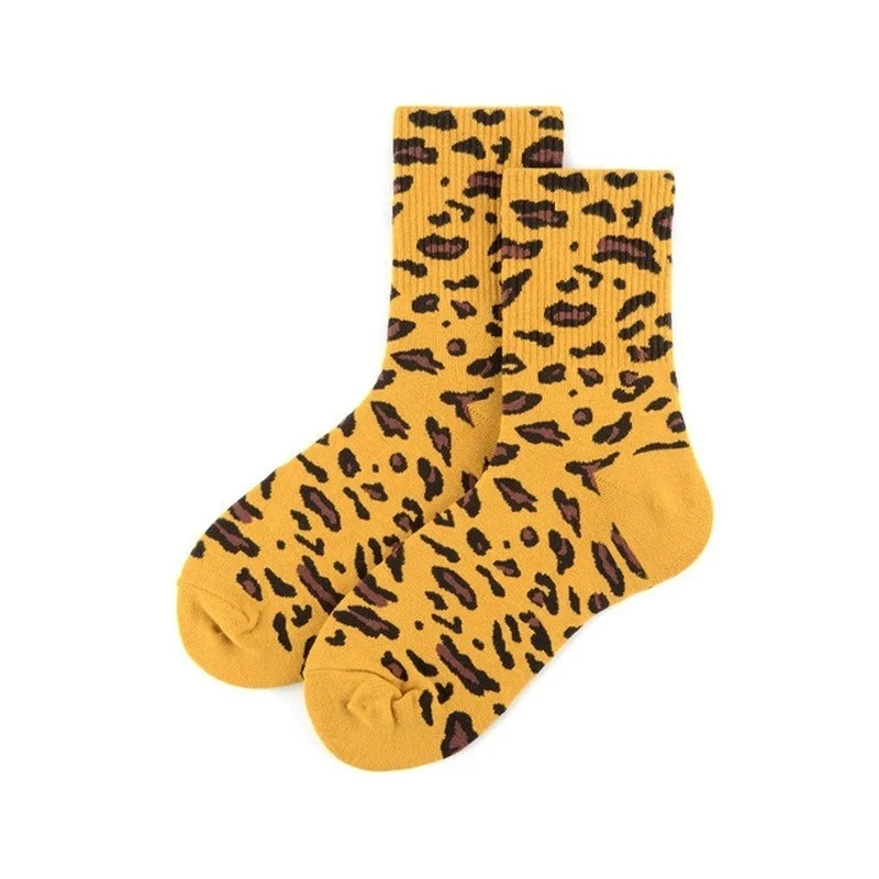 1 par de calcetines de tubo medio para hombres y mujeres, calcetines de algodón con estampado de leopardo y personalidad, calcetines de moda europeos y americanos de Hip Hop - imagen 5