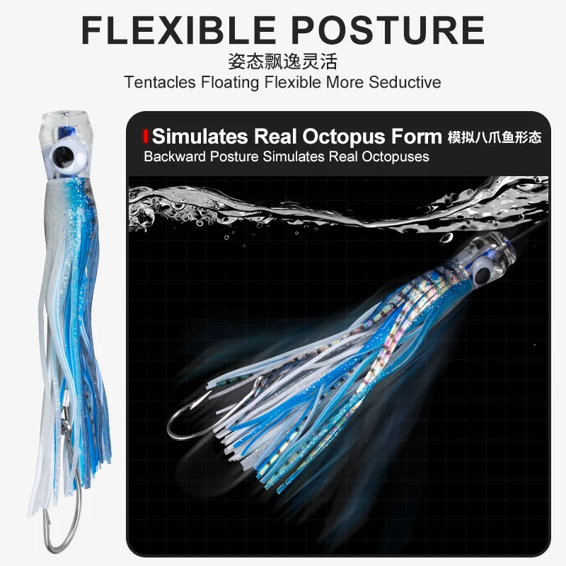 TEASER-señuelo de pesca TR002 de 110g, cebo de pesca de curricán UV para mar profundo, juego grande, Marlin, atún, calamar biónico portátil, pulpo, señuelo suave - imagen 5