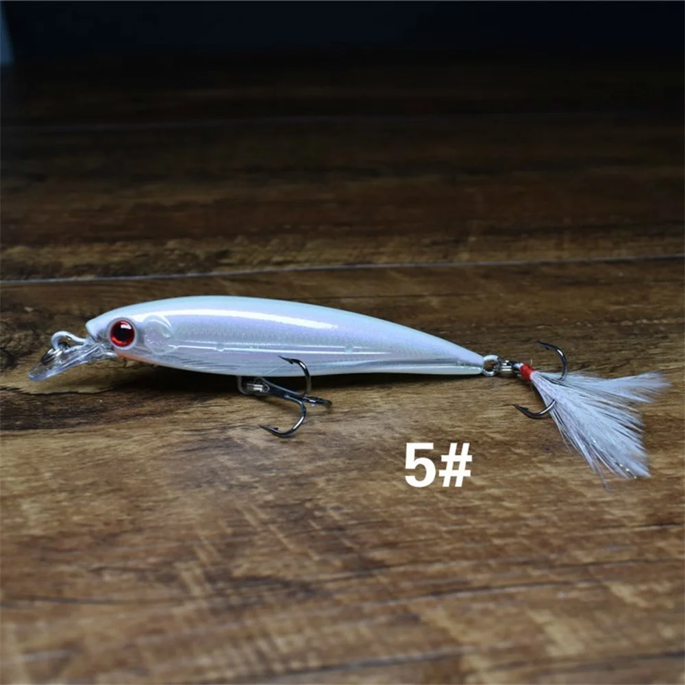 10 Uds. Señuelo de pesca de pececillo biónico con ojos 3D láser 90mm 7g cebo duro Artificial con anzuelo triple de plumas cebo de pesca - imagen 5