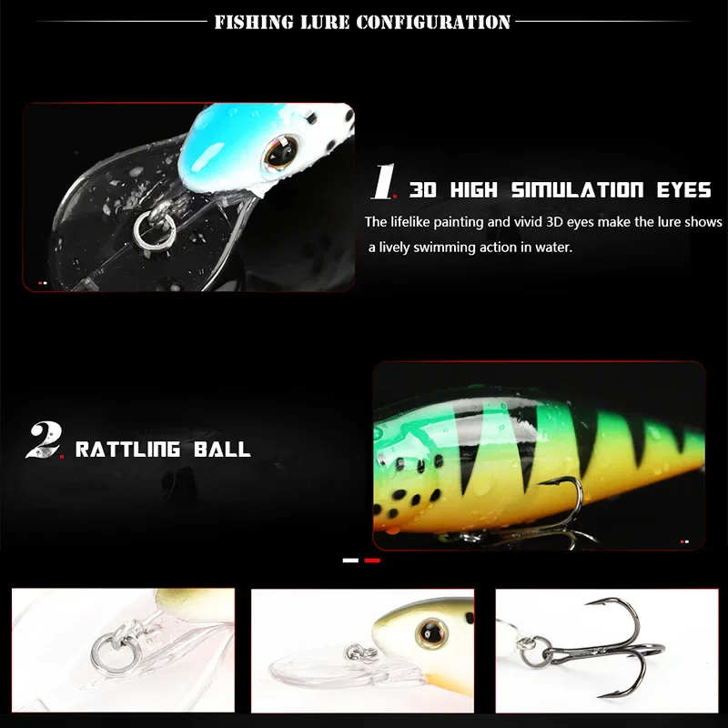 Señuelos de Pesca flotantes para pececillos, Wobblers, 10cm, 11,5g, para lubina, cebo duro de plástico Artificial, anzuelos triples, aparejos Crankbait, 1 ud. - imagen 4