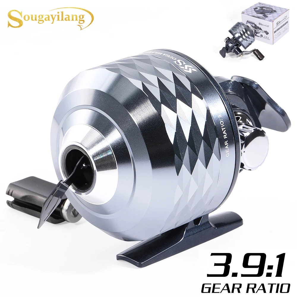 Carrete de pesca tipo bala Sougayilang, rueda de mano de fundición 3,1: 1, carrete de pescado cerrado con línea, rueda de pesca para caza al aire libre