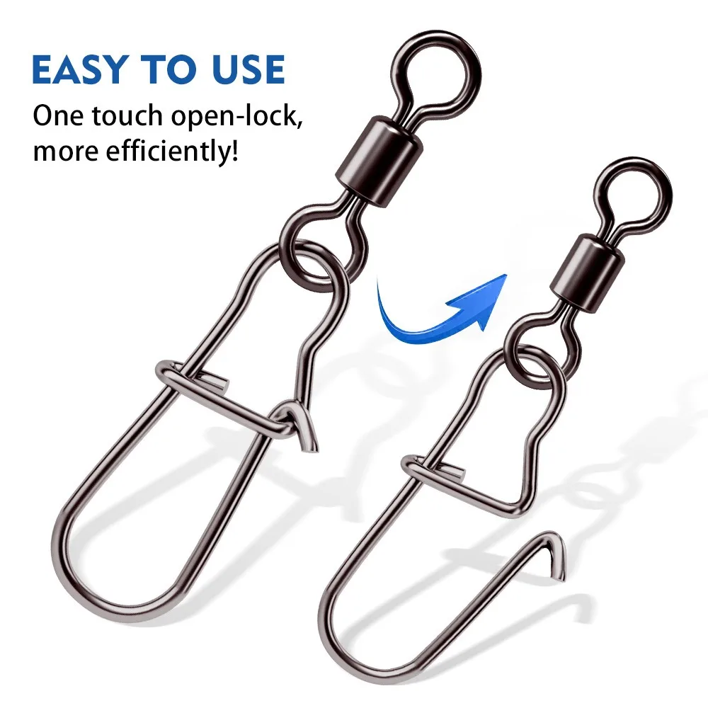50 unids/bolsa accesorios de pesca gancho giratorio de níquel negro pin giratorio fácil de usar anzuelos señuelos aparejos terminales - imagen 3
