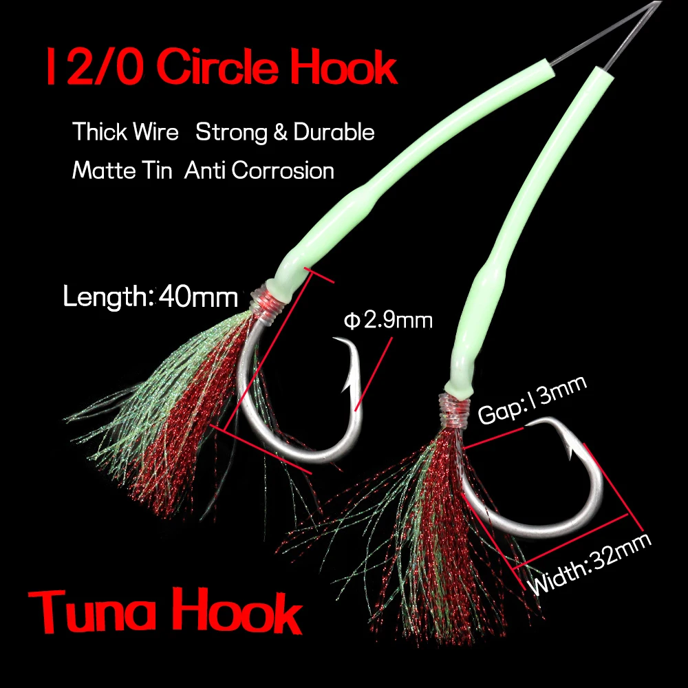 Elllv-plataforma Sabiki de bacalao feliz de Hapuka fuerte atada a mano con intermitente, aparejo intermitente luminoso para pesca en aguas profundas, gancho circular de atún fuerte - imagen 5