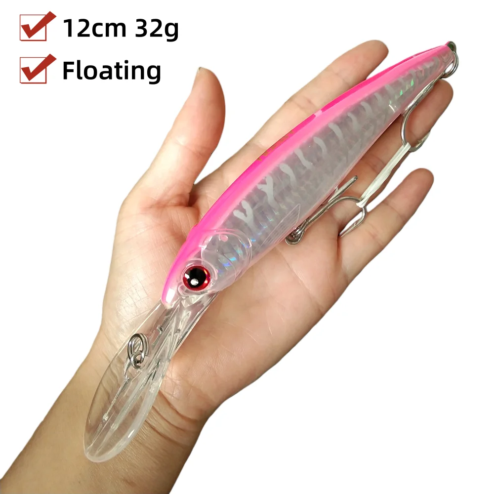 Noeby 4 Uds 12cm 32g flotante 5m Crankbait señuelo de pececillo de fundición larga cebo duro de curricán para Lucio Pesca de agua dulce y salada