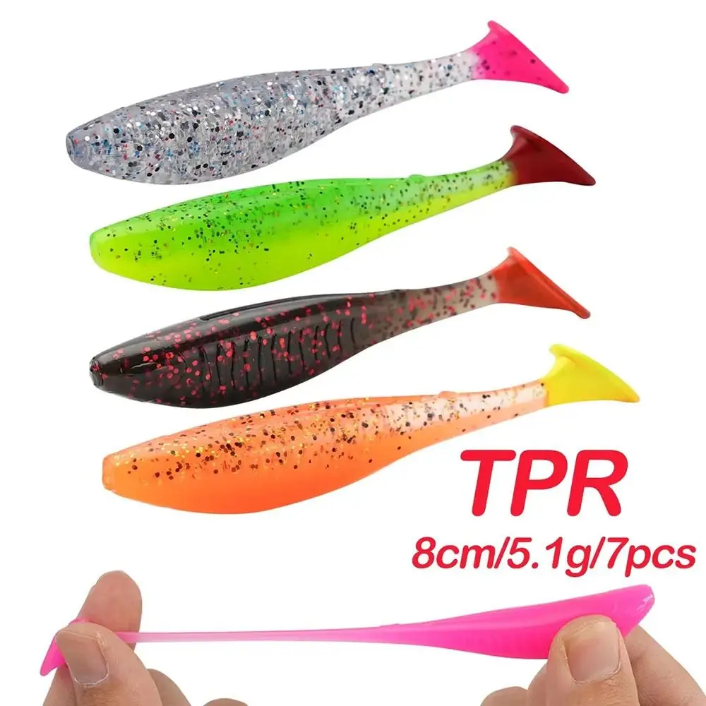 7 Uds. Señuelo de pesca flotante suave con cola en T duradero 8cm 5,1g cebos de pesca de paleta TPR de alta elasticidad - imagen 4