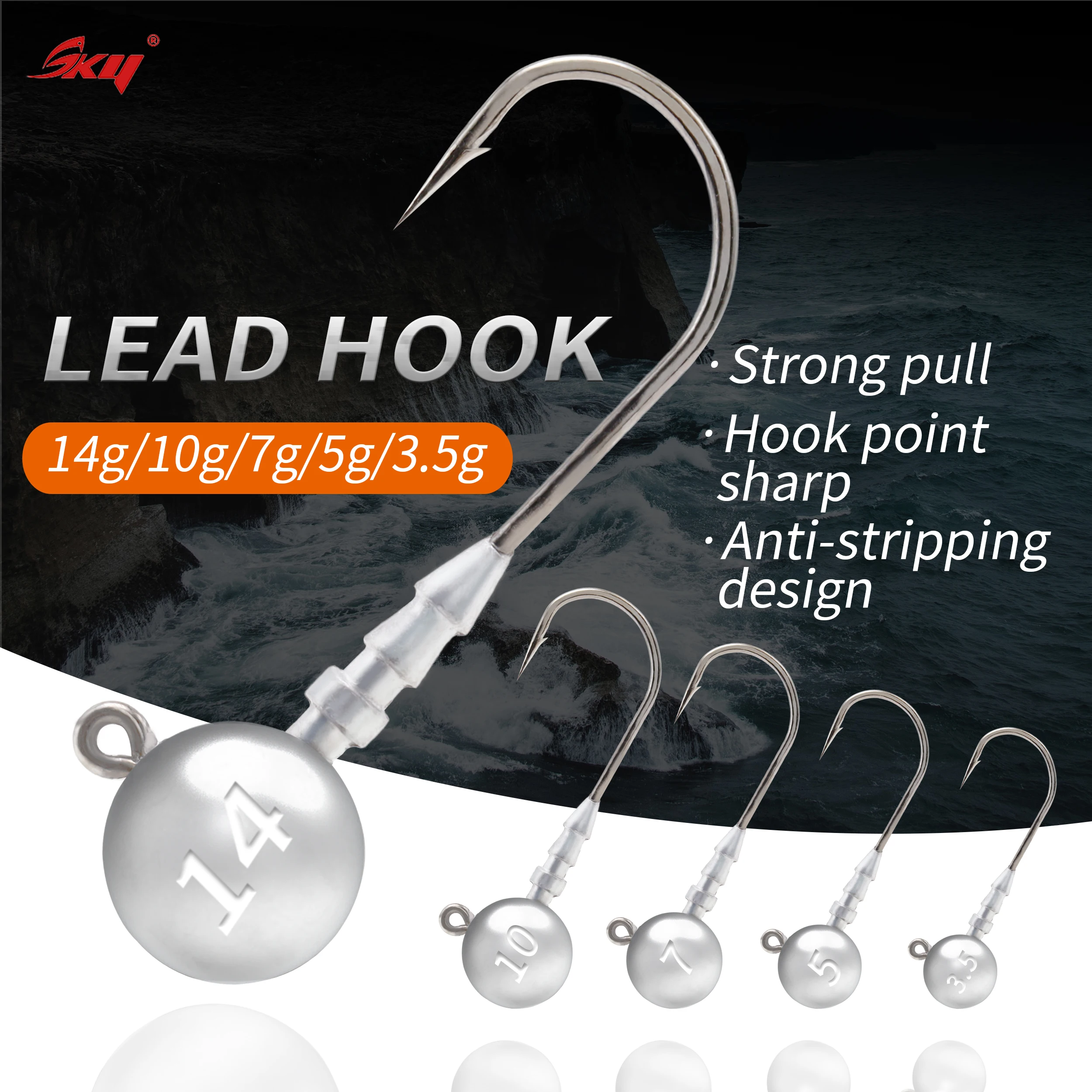 ZYZ-anzuelos de pesca con cabeza plomada, Señuelos de Pesca de acero de alto carbono, aparejos de pesca de lanzamiento largo, 3,5/5/7/10/14g - imagen 5