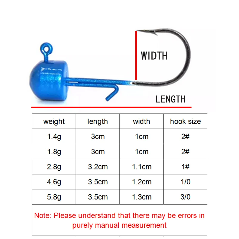TAKEDO Jig Head de plomo para pesca de gusanos blandos, anzuelos sin malezas, Jig Head, 5 piezas por bolsa, 1,4 g, 1,8 g, 2,8 g, 4,6 g, 5,8 g - imagen 3