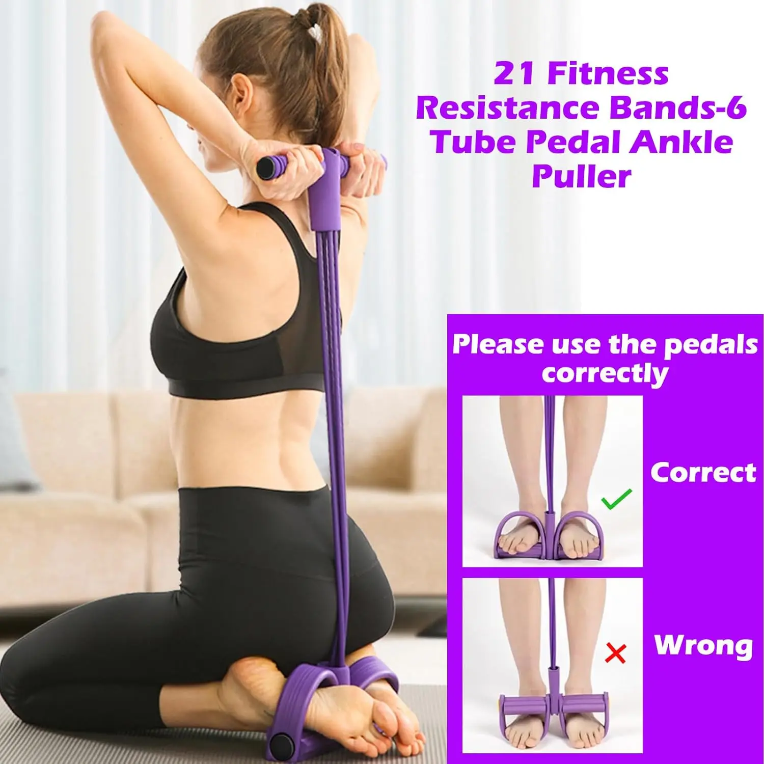 Tensor de Pedal de 4/6 tubos, equipo de Fitness multifuncional para el hogar, Yoga, fortalecimiento Abdominal, banda elástica, cuerda de tensión - imagen 3