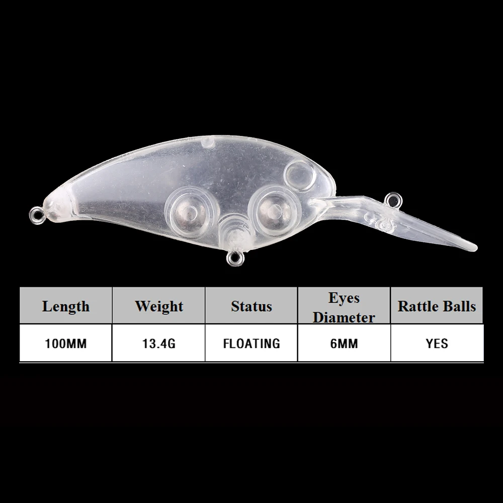 Chan'sHuang-Cebo en blanco 20 piezas sin pintar, sonajeros flotantes transparentes, Crankbait, señuelo de pesca Artificial hecho a mano, 10cm, 13,4g - imagen 2