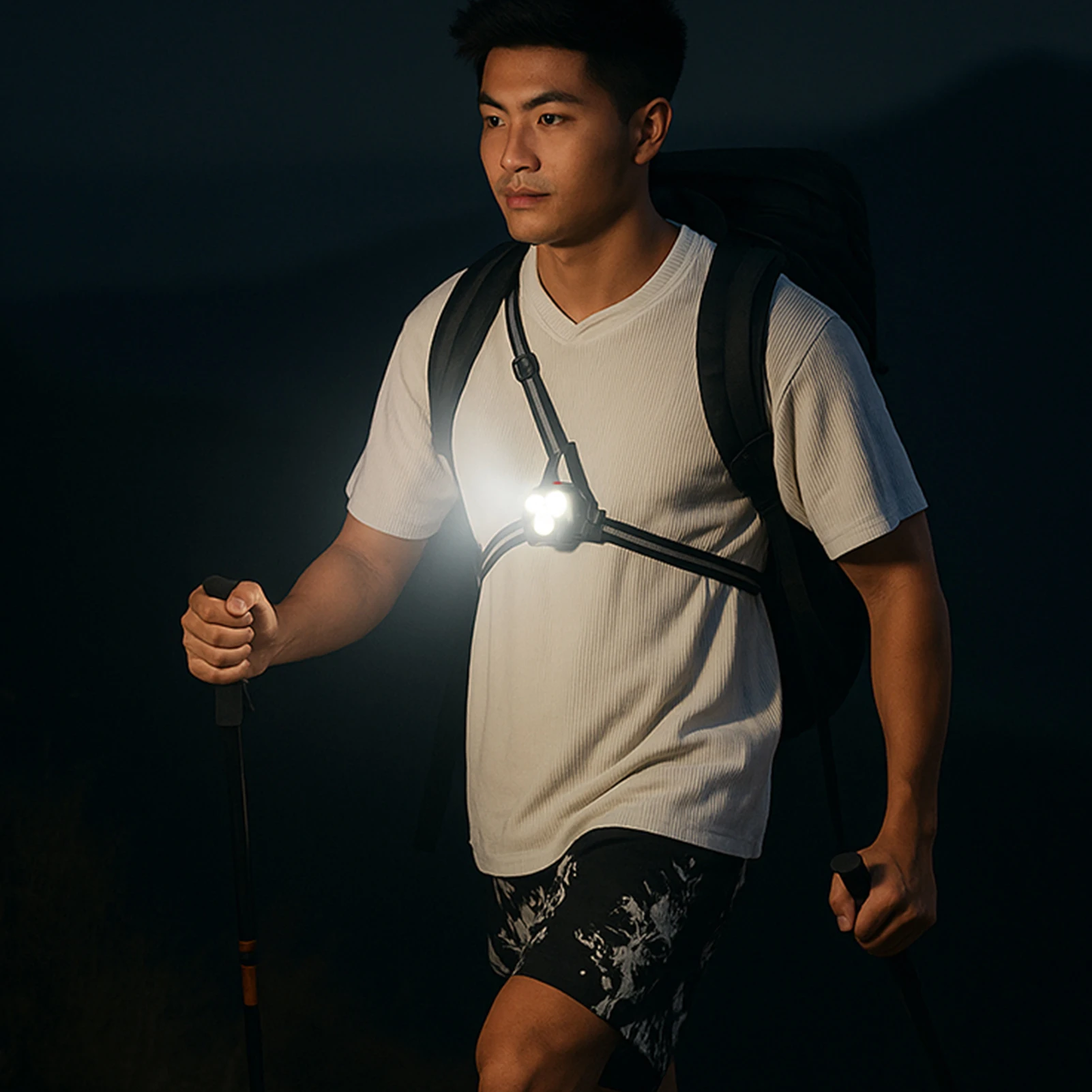 Lámpara LED frontal para el pecho, multilámpara roja de advertencia, recargable por USB, luz para correr de noche, correa reflectante triangular, luz trasera para mochila