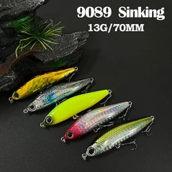 Señuelo de pesca con lápiz de 13g y 70mm, cebo adhesivo que se hunde, ojos 3D, cebo Artificial de fundición larga, pececillo Wobbler, equipo de pesca de Lucio