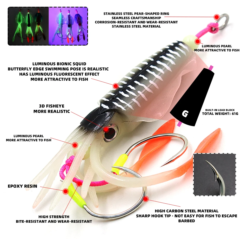 ZYZHE Señuelo blando calamar 60g anzuelo doble BKK pesca marina - imagen 5