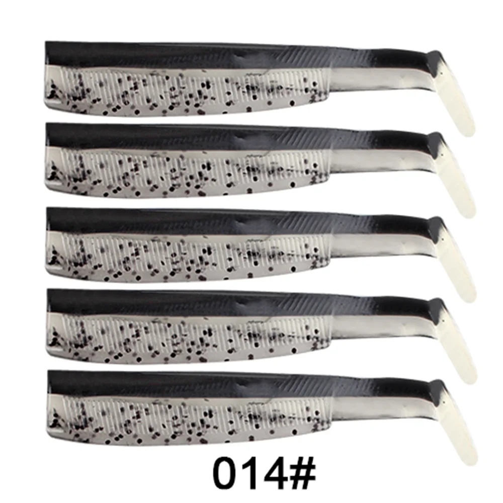 FTK-señuelo de pececillo negro suave para pesca, 70/90mm, 5 uds., cuerpo, cola en T, cebo de silicona, fácil brillo para lubina, aparejos de Lucio, Leurre Souple - imagen 5