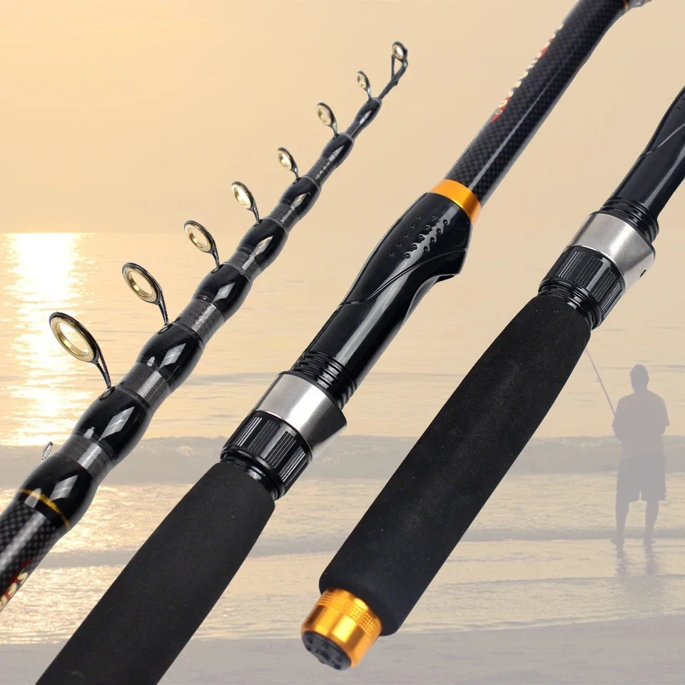 Caña de pescar telescópica de mar corta de tamaño de viaje. Compacto, portátil, fácil de usar y muy práctico. Un gran regalo de pesca en el mar.