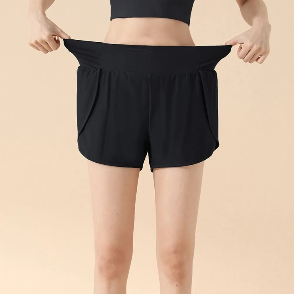 Pantalones cortos de Yoga 2 en 1 con forro antideslumbrante, pantalones cortos deportivos elásticos con dobladillo y bolsillos laterales, pantalones cortos de Fitness transpirables y holgados para verano - imagen 4