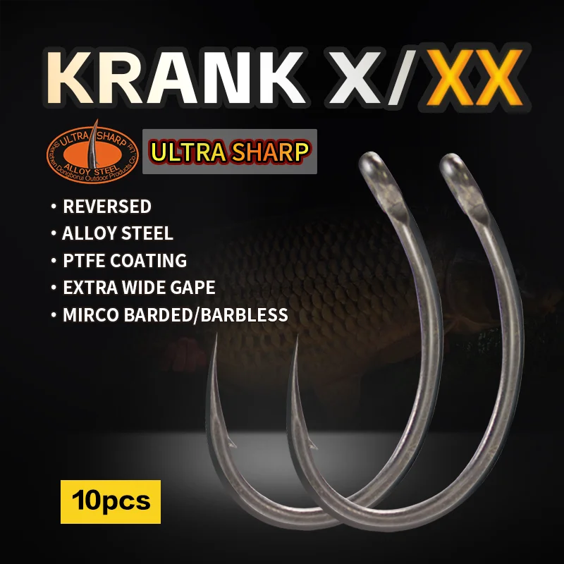 10 piezas de anzuelo de pesca de carpa tamaño 1 2 4 6 recubrimiento de PTFE micro bardado/recubrimiento de PTFE sin púas para aparejos terminales de pesca de carpa