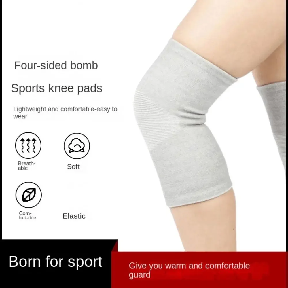 Rodilleras deportivas de poliéster y algodón, rodilleras de soporte elásticas desnudas, negras y grises, rodillera de compresión a rayas - imagen 2