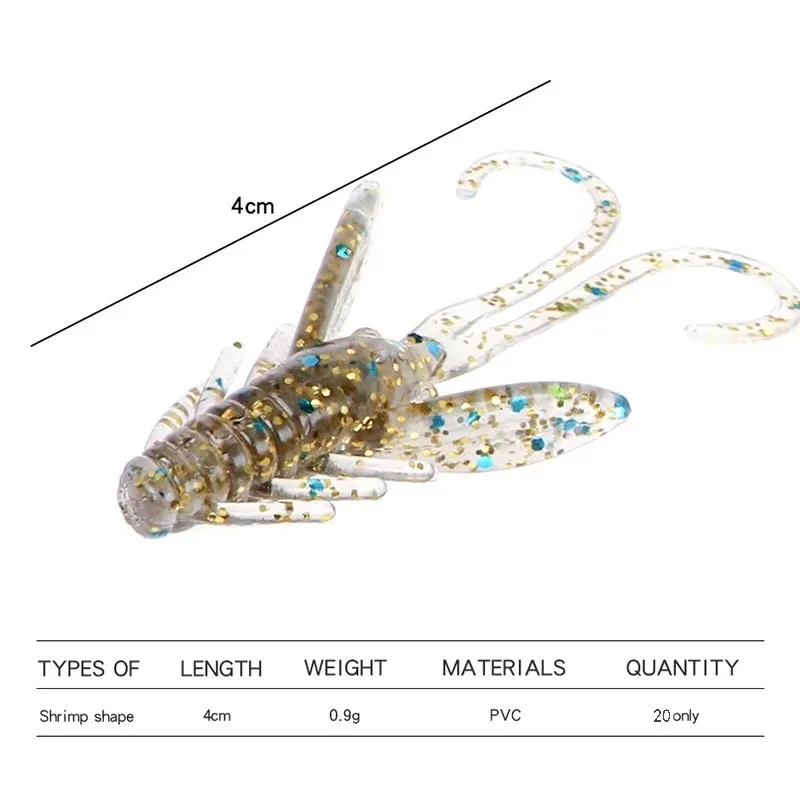 NGB 20 piezas Señuelos de pesca blandos 4CM sabor a camarón Crankbait gusanos cebo Artificial Wobbler aparejos de pesca - imagen 2