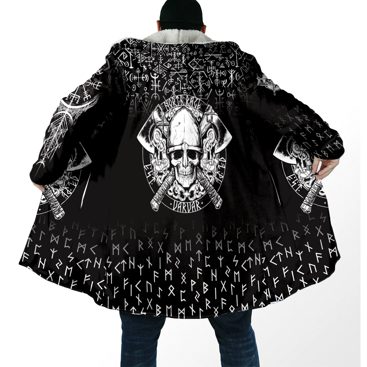 2025 capa de moda de invierno para hombre, capa con capucha de lana gruesa con estampado 3D de tatuaje de lobo, capa cálida informal Unisex DP86 - imagen 4
