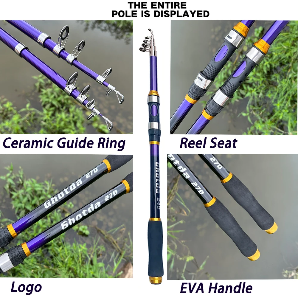 Caña de pescar telescópica de alta calidad, 2,1-3,6 m, lanzamiento de larga distancia, fibra de vidrio, mango EVA, caña de pescar giratoria para carpa - imagen 5