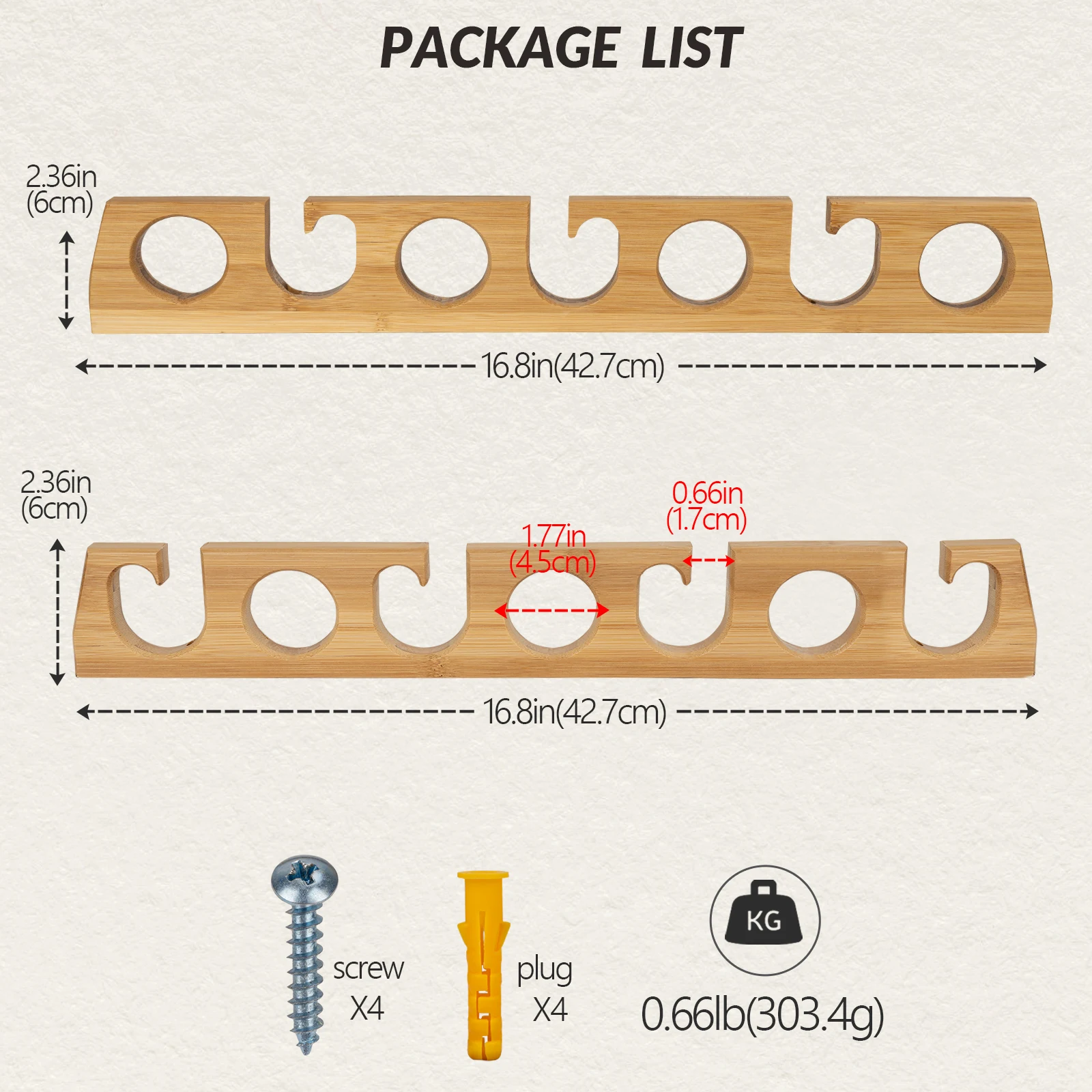 Soporte de pared para cañas de pescar en madera — estante horizontal - imagen 5