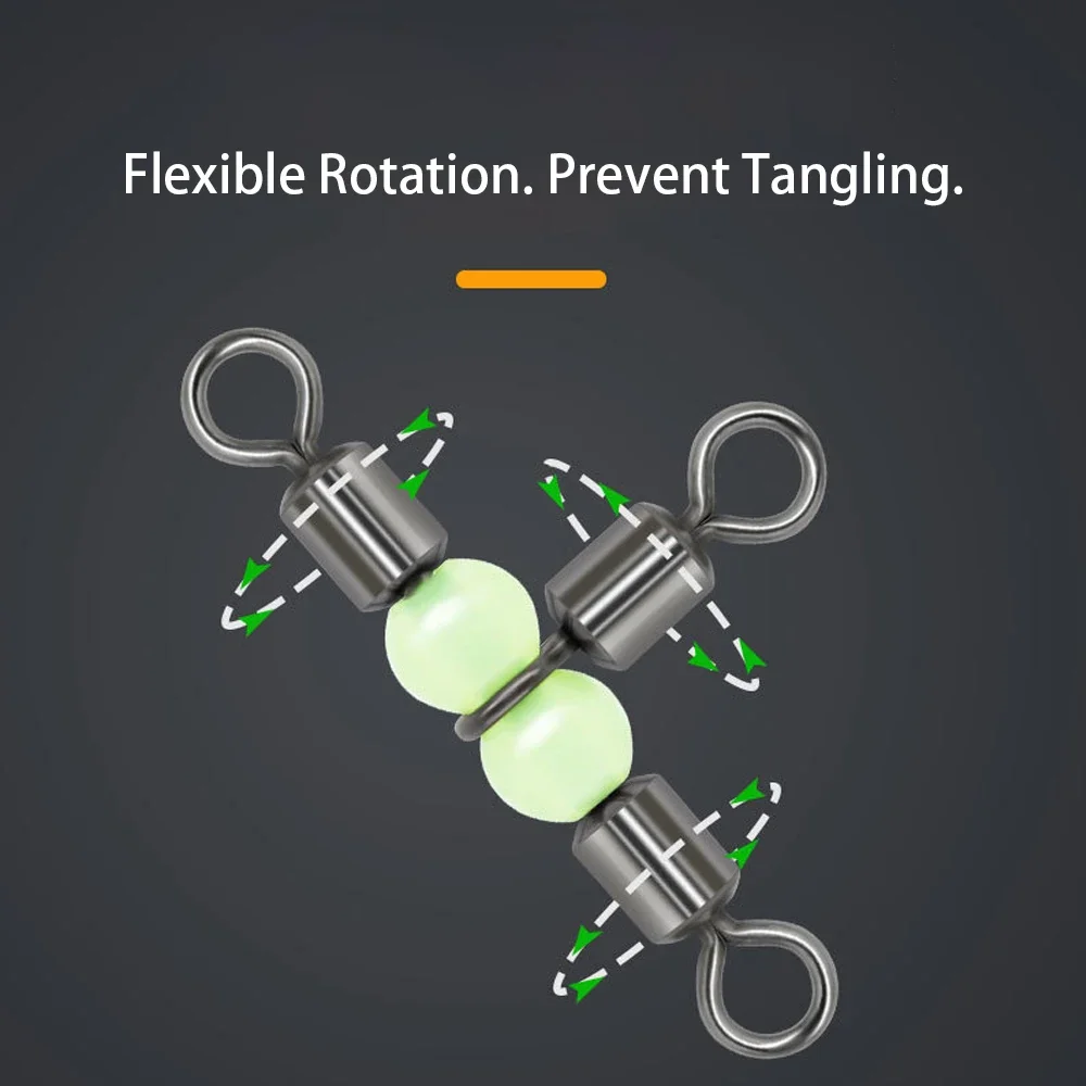 DNDYUJU, 10 Uds., línea cruzada rodante de 3 vías, giratorios de pesca con cuentas luminosas, anzuelos en T, línea para accesorios de pesca, aparejos - imagen 2