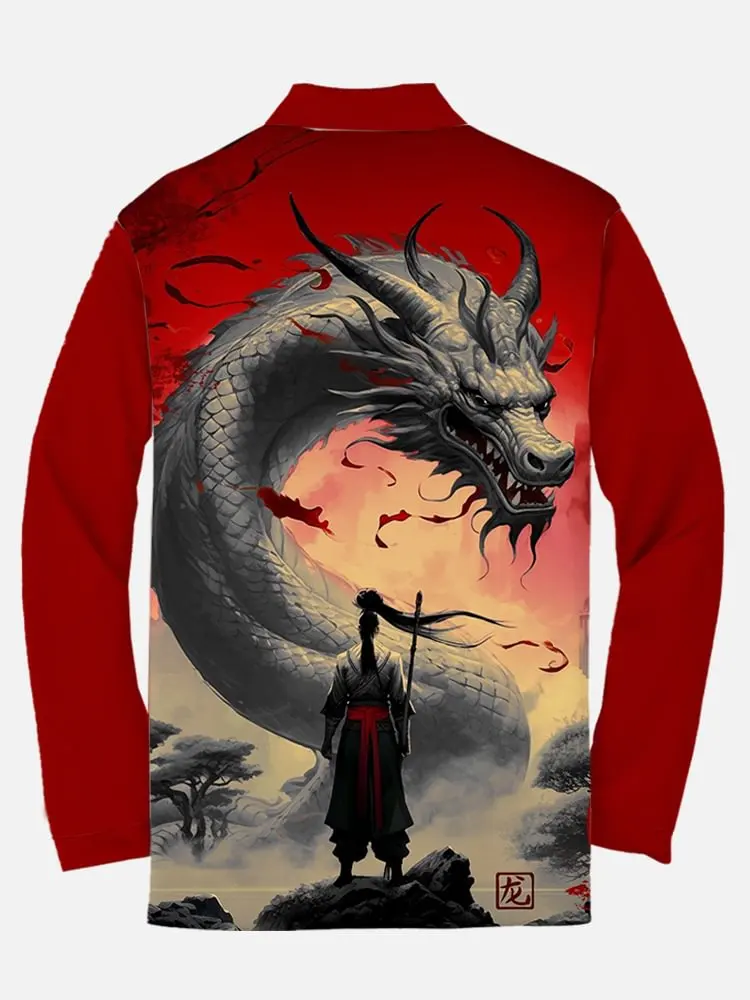 Camiseta con estampado 3D de dragón Oriental misterioso para hombre, Polo de manga larga con cremallera, camisa informal Unisex, Otoño, PLP87 - imagen 4