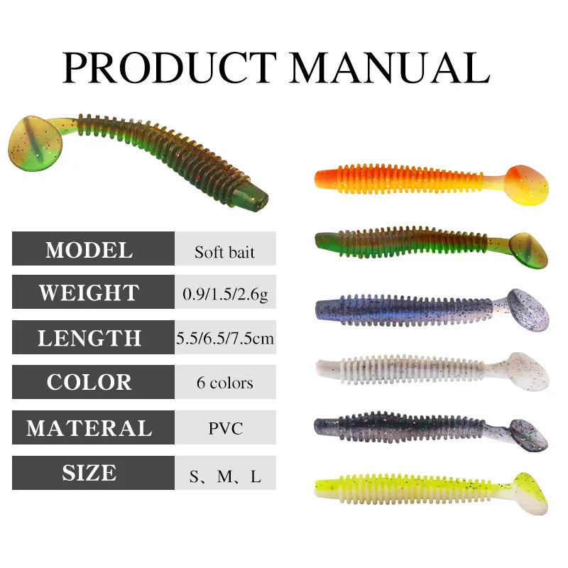 Señuelo de pesca con cola en T de tornillo, cebo suave de 5,5 cm, 6,5 cm, 7,5 cm, olor a pescado y Camarón, cebo biónico suave falso, perca mandarín - imagen 4